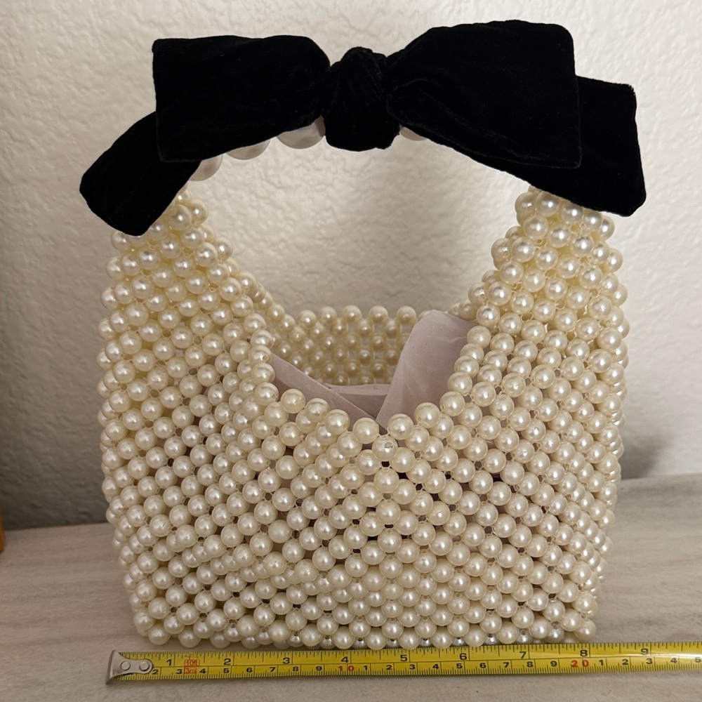Elegant Pearl Beaded Handbag with Black Bow by A New Day - Picture 7 of 10